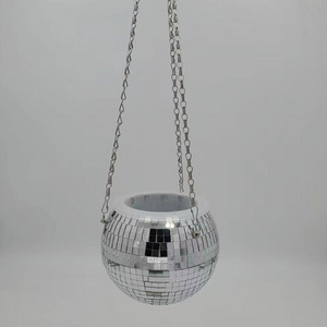 Disco ball planter with a insert mesh pot 15cm,18cm 20cm,25cm round base disco ball mirror water planting pot chain hanger