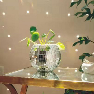 6" /8" flat bottom disco ball planter disco vase with  insert mesh pot wholesale disco ball ornaments r chain hanger