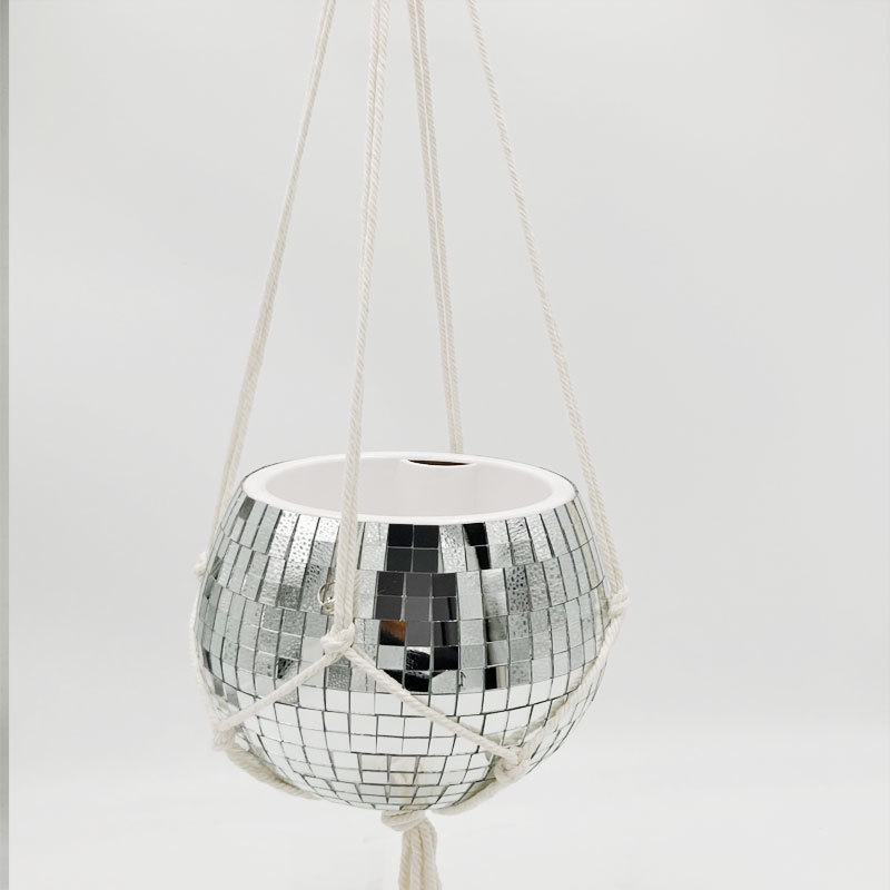 flat bottom disco ball planter with fixed mesh pot disco ball wholesale disco ball ornaments mirror planter chain hanger