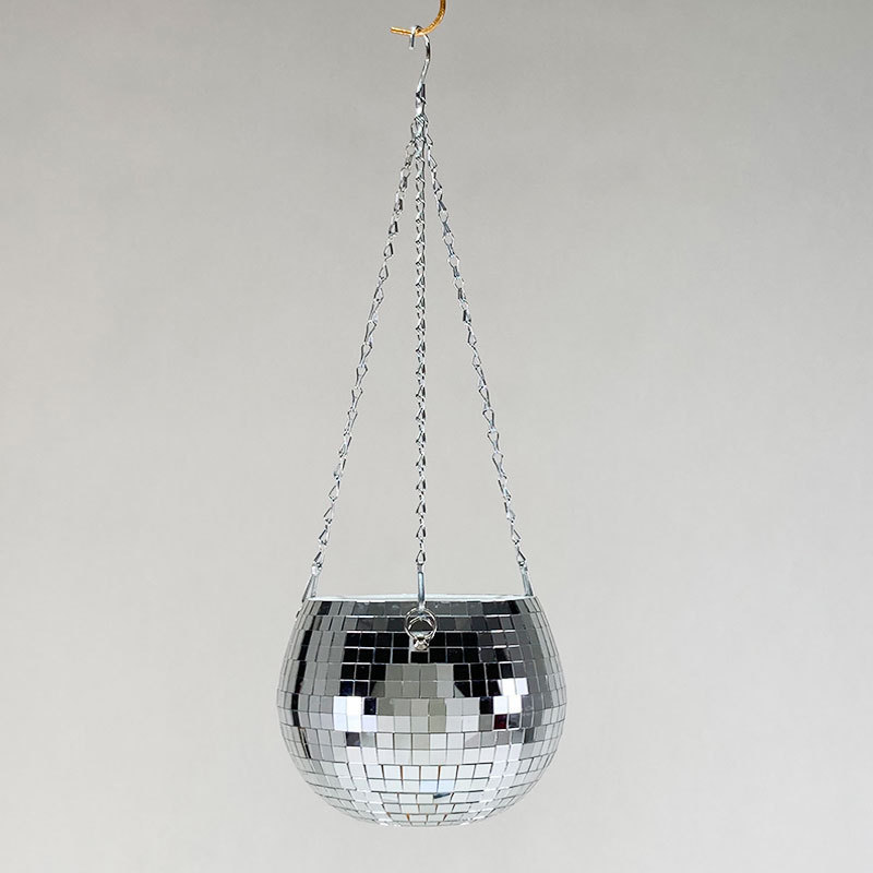 flat bottom disco ball planter with fixed mesh pot disco ball wholesale disco ball ornaments mirror planter chain hanger