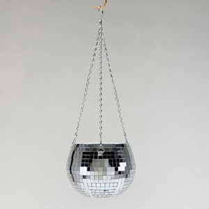 flat bottom disco ball planter with fixed mesh pot disco ball wholesale disco ball ornaments mirror planter chain hanger