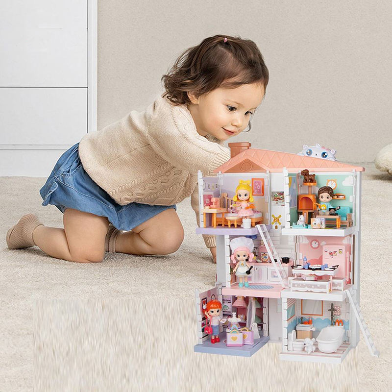 DIY Mini Doll House Toys Set Girls Assemble Pretend Play Doll House Furniture Toys Baby Interactive Role Playing Toys