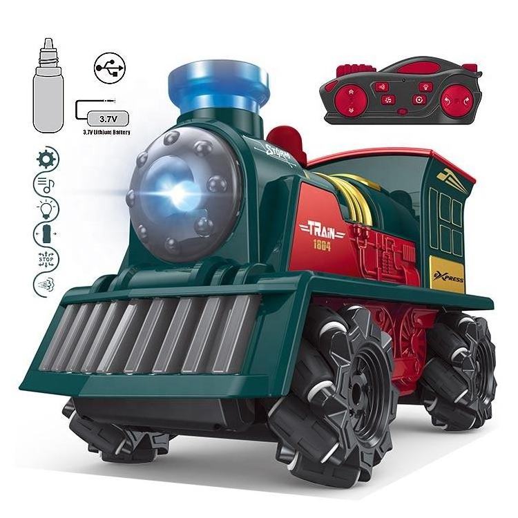 2.4G Remote Control Spray Train Toys Electric RC Stunt Vehicle Toys Simulation Radio Control Train Model Toy For Kids Gifts