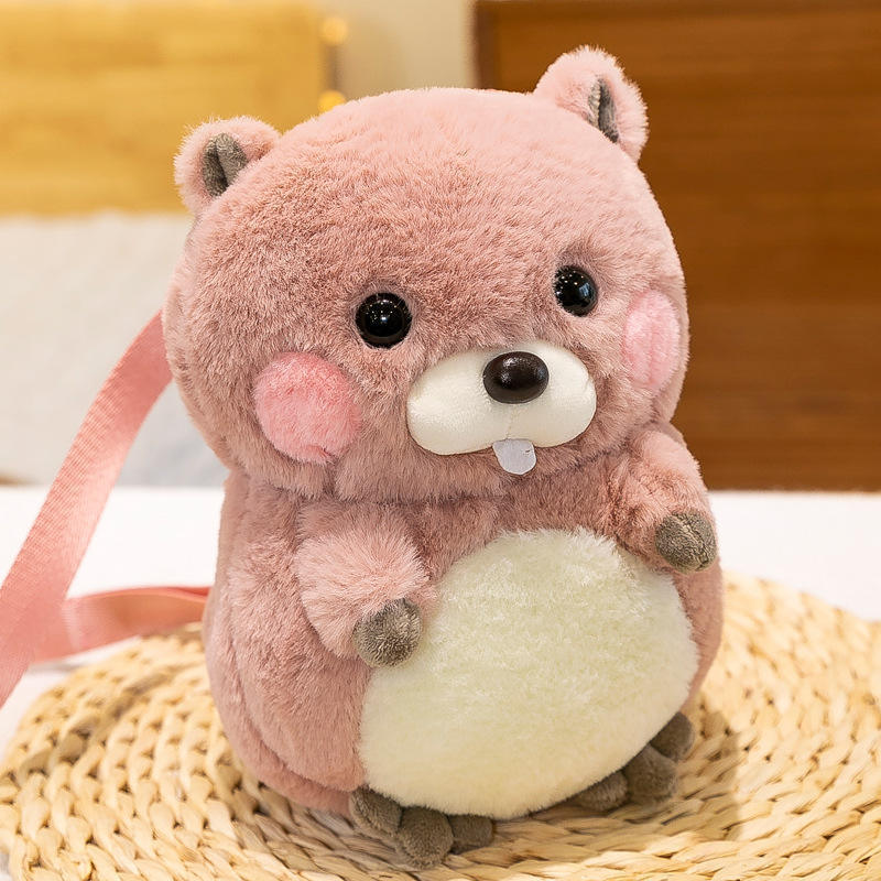 Cute Hamster Plush Backpack Creative 2 In 1 Soft Stuffed Animal Toys Plush Pouch For Girl Birthday Gifts Makeup Phone Bag