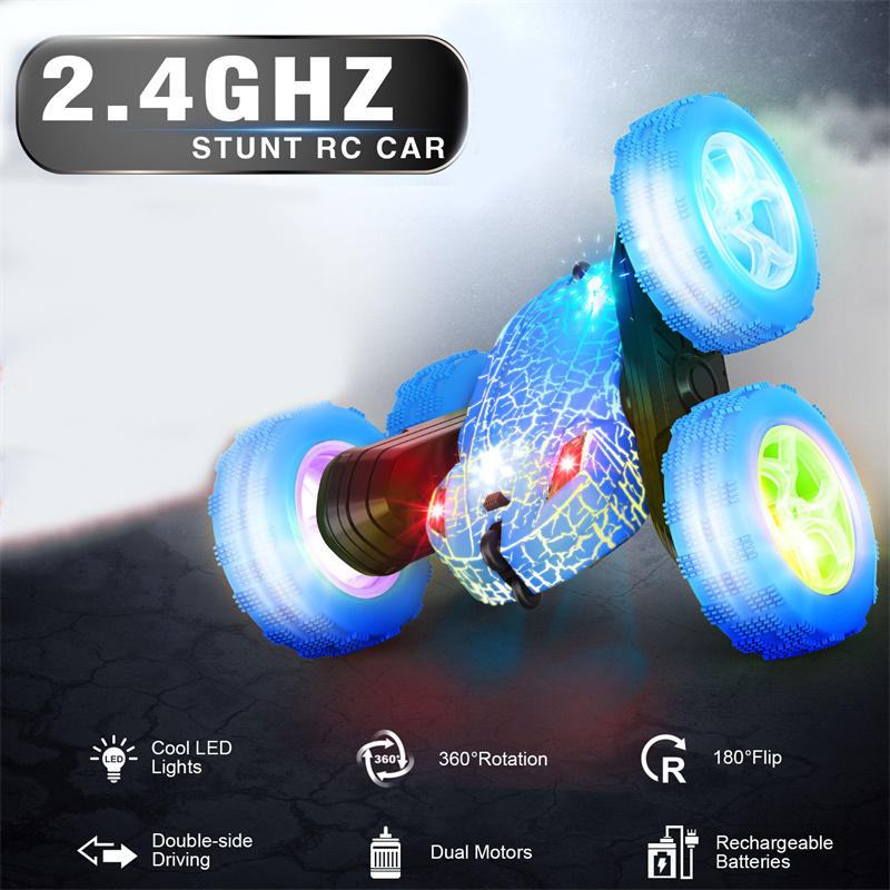 Boys 1:24 Remote Control Rolling Stunt Car Toys Cool RC Rotating Cars Toys Remote Control Double Sided Stunt Cars Toy