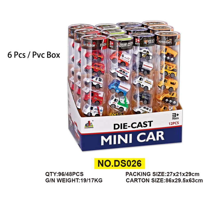 Cartoon Mini 1/64 Diecast Model Vehicle Toy Engineer Police Fire Truck Sliding Car Alloy Car Toys Set For Kids Game