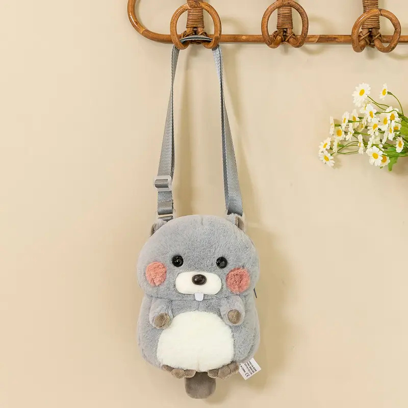 Cute Hamster Plush Backpack Creative 2 In 1 Soft Stuffed Animal Toys Plush Pouch For Girl Birthday Gifts Makeup Phone Bag