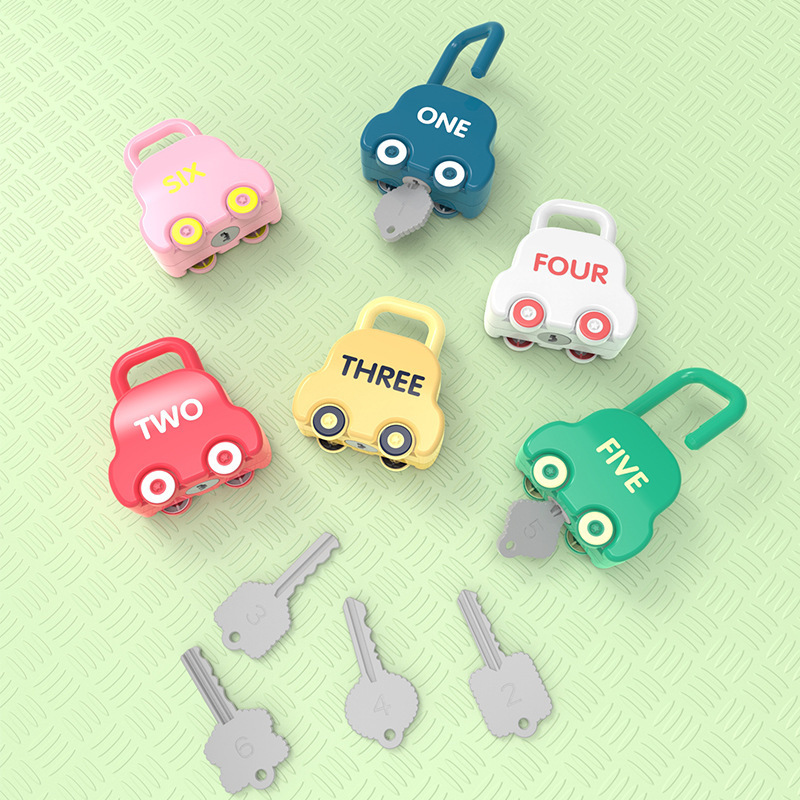 Children's Educational Numbers Matching Locks Toys Set Kids Number Cognitive Learning Toys Montessori Cartoon Vehicle Lock Toy