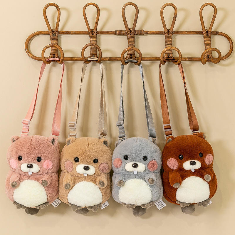 Cute Hamster Plush Backpack Creative 2 In 1 Soft Stuffed Animal Toys Plush Pouch For Girl Birthday Gifts Makeup Phone Bag