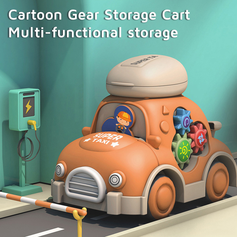 Cartoon Gear Storage Car Toy Mini Electric Vehicle Toy Toddlers Early Educational Rotation Gliding Gear Car Toy For Gift