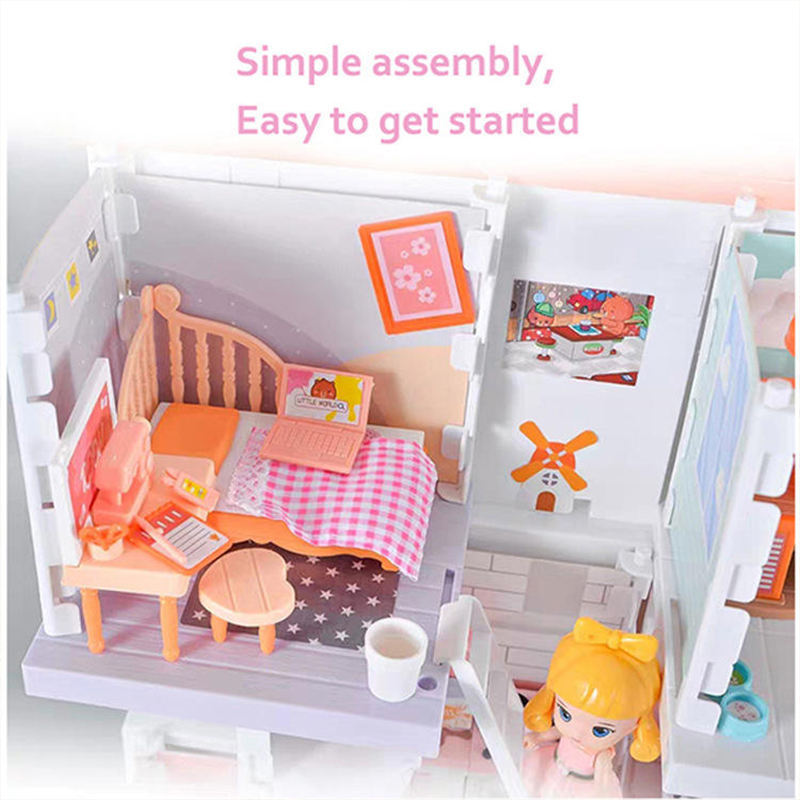 DIY Mini Doll House Toys Set Girls Assemble Pretend Play Doll House Furniture Toys Baby Interactive Role Playing Toys