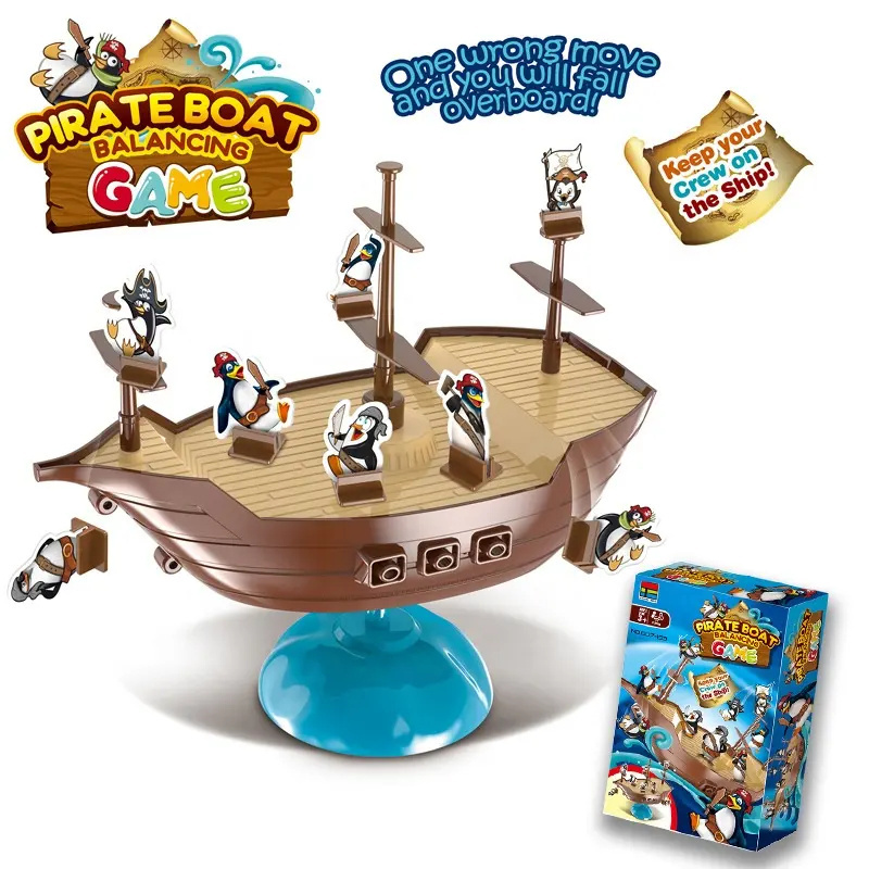 Kids Educational Pirate Boat Balance Board Game Toys Set Creative Penguin Desktop Balance Toy For Family Interactive Toy