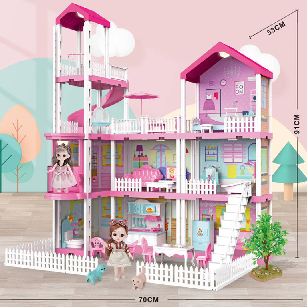 3 Floors Miniature Furniture Assemble Fairy Tale Dollhouse Toy Villa Playroom Dream Princess Castle Toys For Girl Handmade Gifts