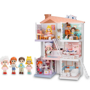 DIY Mini Doll House Toys Set Girls Assemble Pretend Play Doll House Furniture Toys Baby Interactive Role Playing Toys