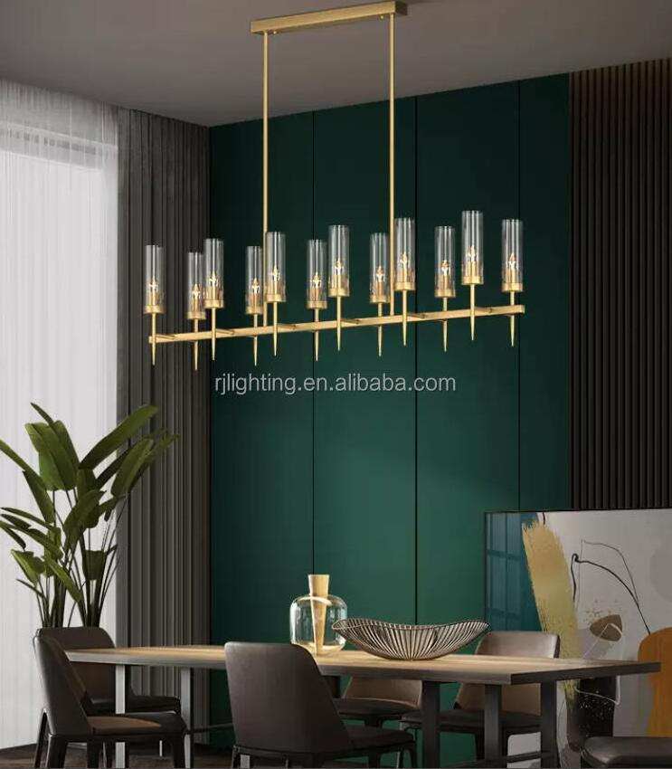 Nordic kitchen island linear glass lighting fixtures modern pendant luxury chandelier brass ceiling lights