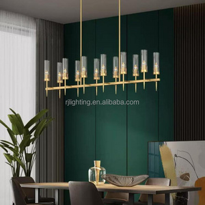 Nordic kitchen island linear glass lighting fixtures modern pendant luxury chandelier brass ceiling lights