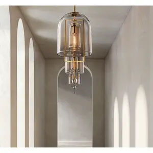 brass iron frame blown glass dome shade fulcrum chandelier lighting led hotel corridor hallway  kitchen island pendant light