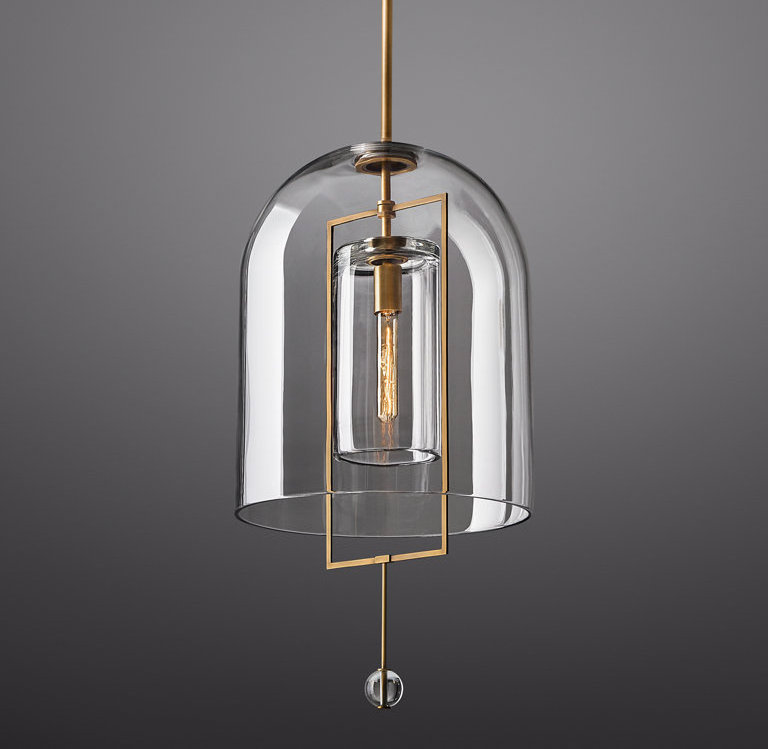 brass iron frame blown glass dome shade fulcrum chandelier lighting led hotel corridor hallway  kitchen island pendant light