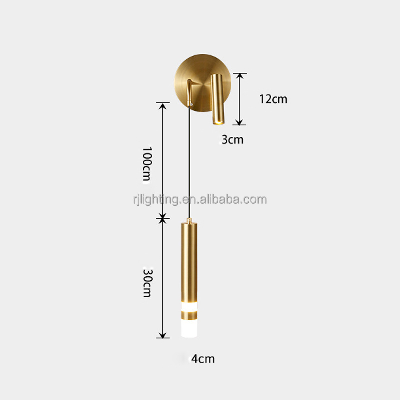 Modern luxury copper brass wall mounted bedside lamp LED sconce for bedroom hotel reading