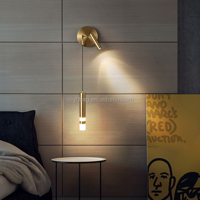 Modern luxury copper brass wall mounted bedside lamp LED sconce for bedroom hotel reading