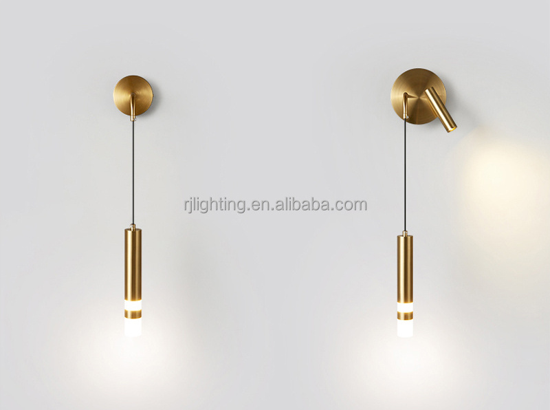 Modern luxury copper brass wall mounted bedside lamp LED sconce for bedroom hotel reading