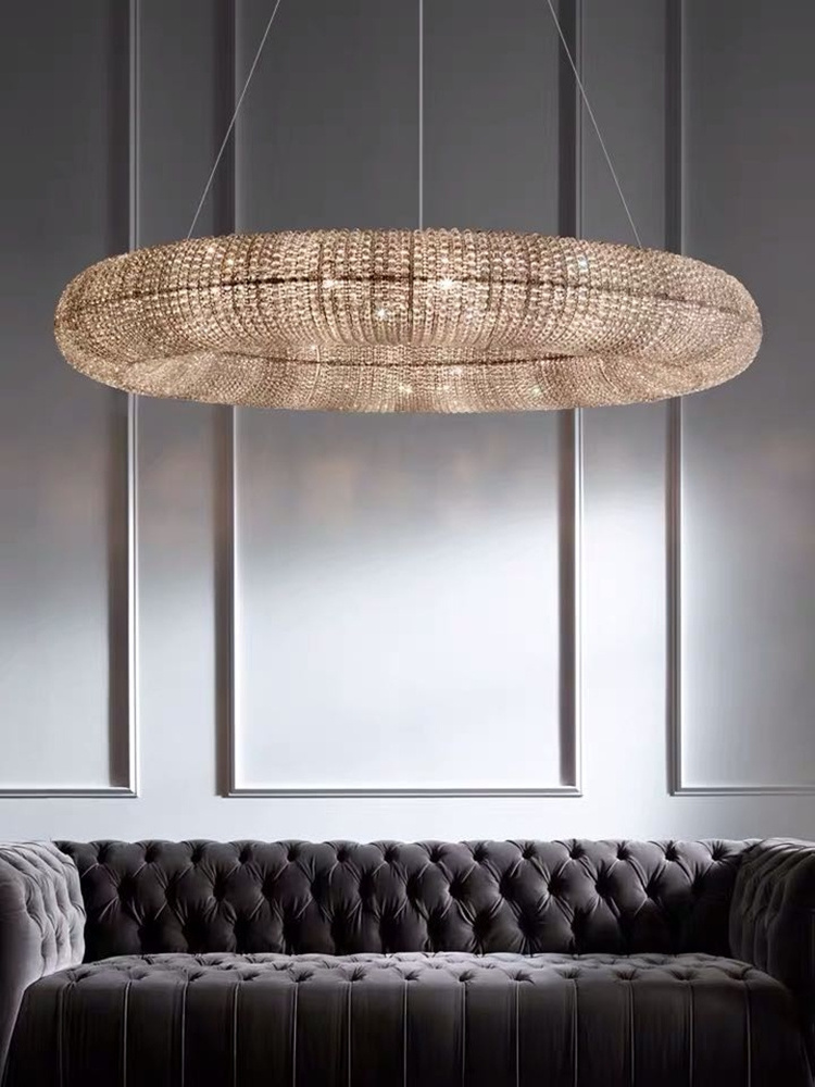 crystal beaded hanging lighting indoor livingroom led pendant light circle loft lamp modern crystal ceiling light