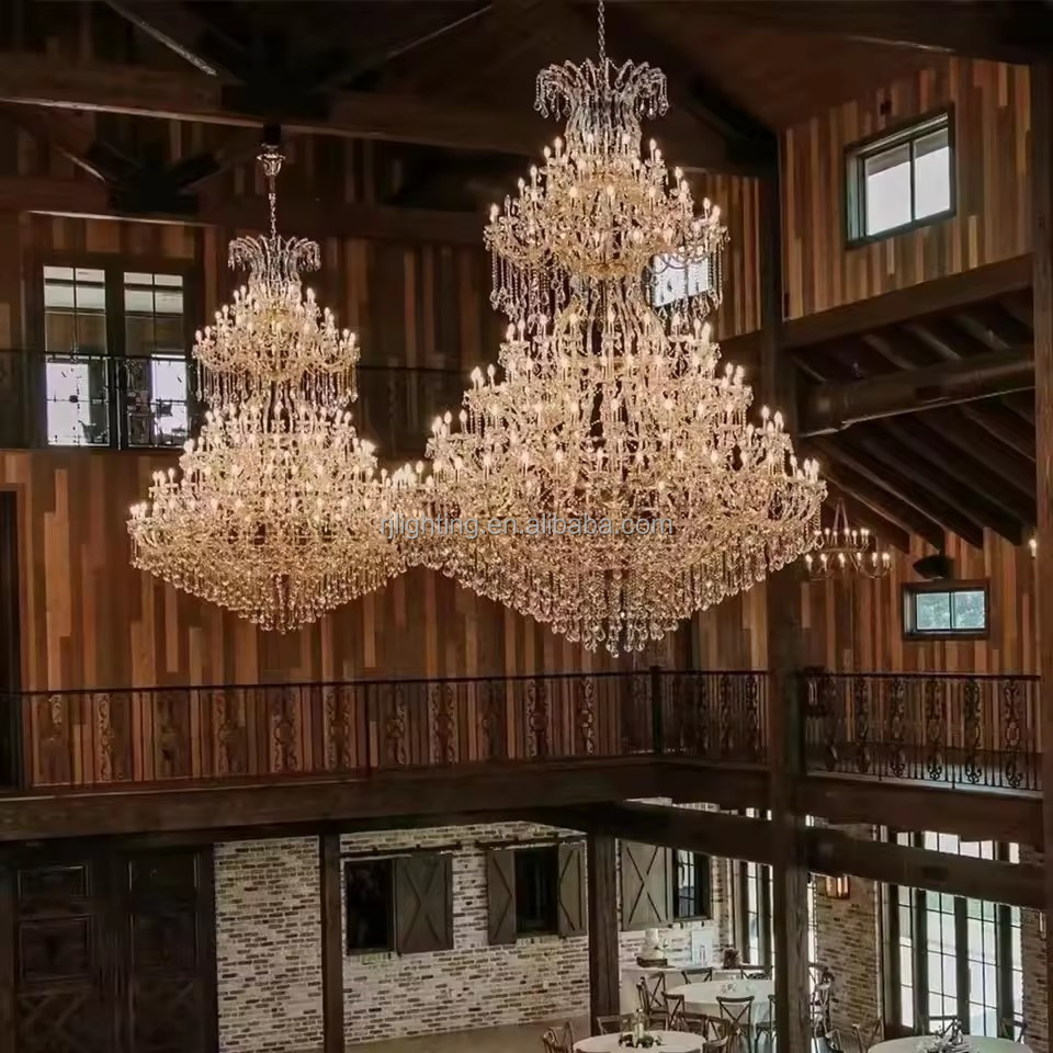 pendant light large crystal chandelier high ceiling wedding banquet hall centerpiece farm house foyer entrance lighting