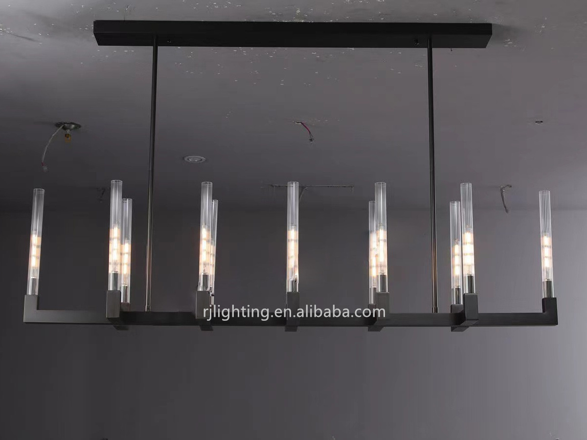 kitchen black bronze rectangular linear pendant brass chandelier luxury lamp over dining table