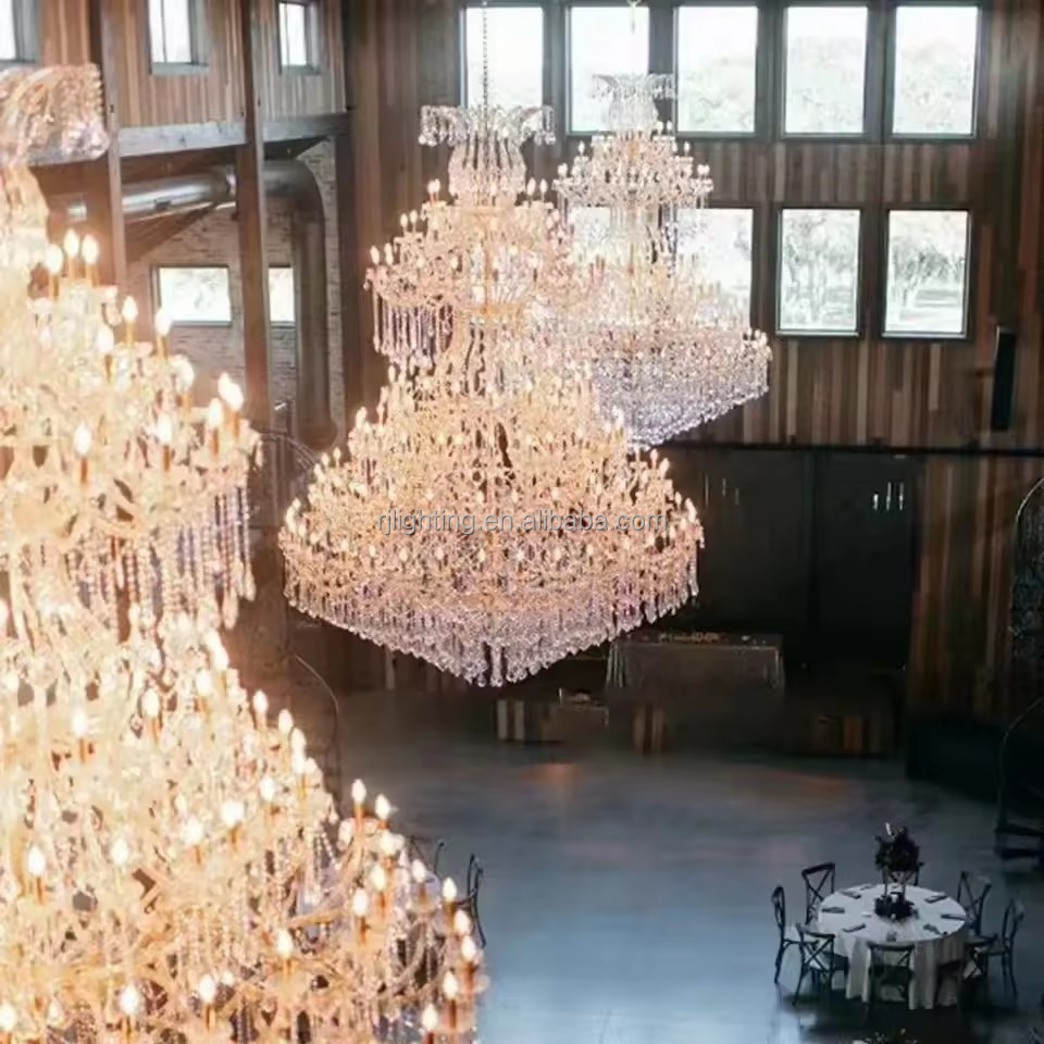 pendant light large crystal chandelier high ceiling wedding banquet hall centerpiece farm house foyer entrance lighting