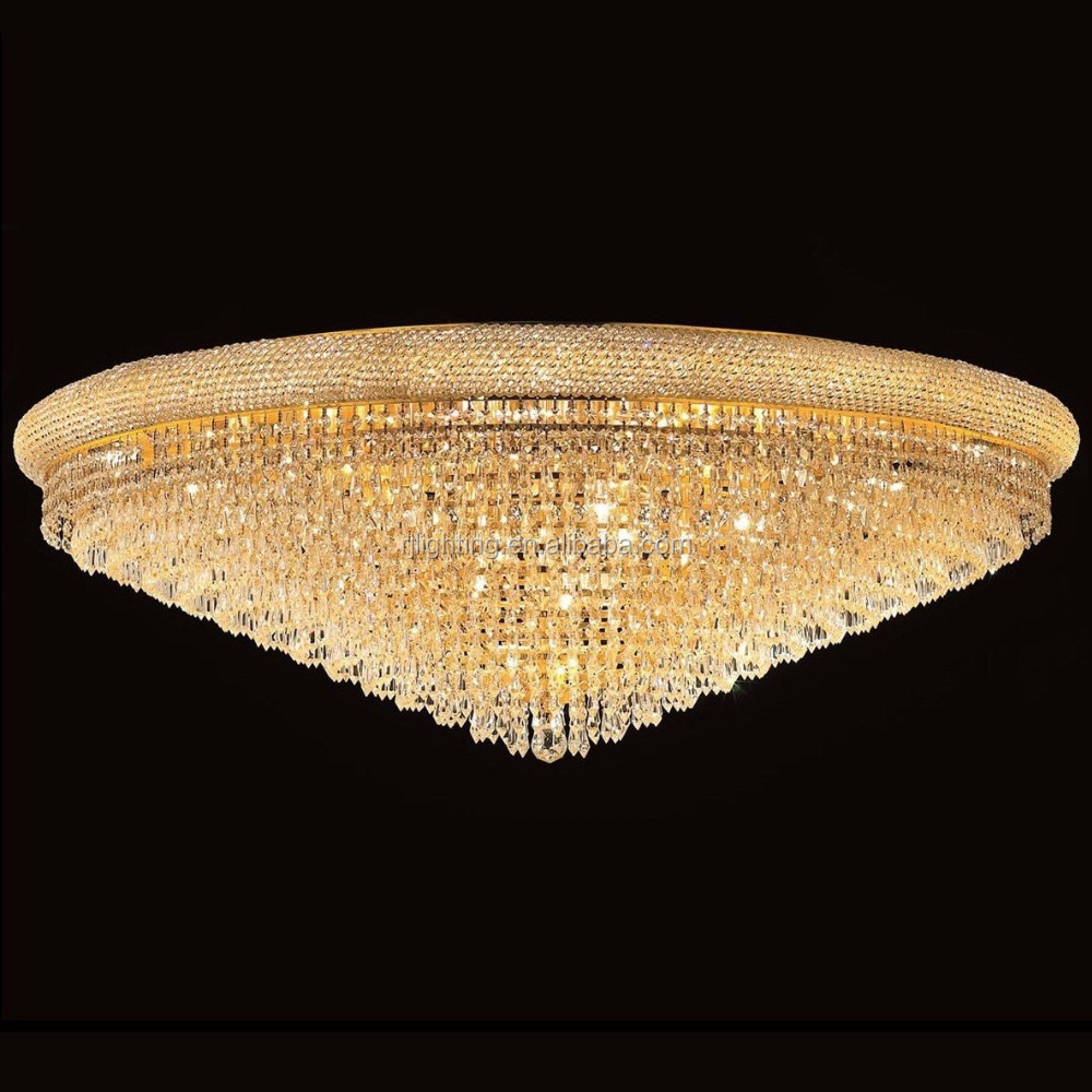 Factory outlet large chandelier 120cm wide low ceiling flush mount round golden crystal light