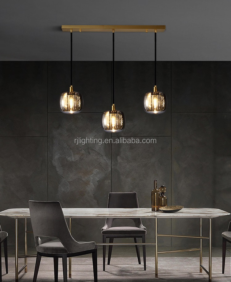 Modern bedside Hotel bar island kitchen chandelier pendant brass copper led glass lamp for restaurant