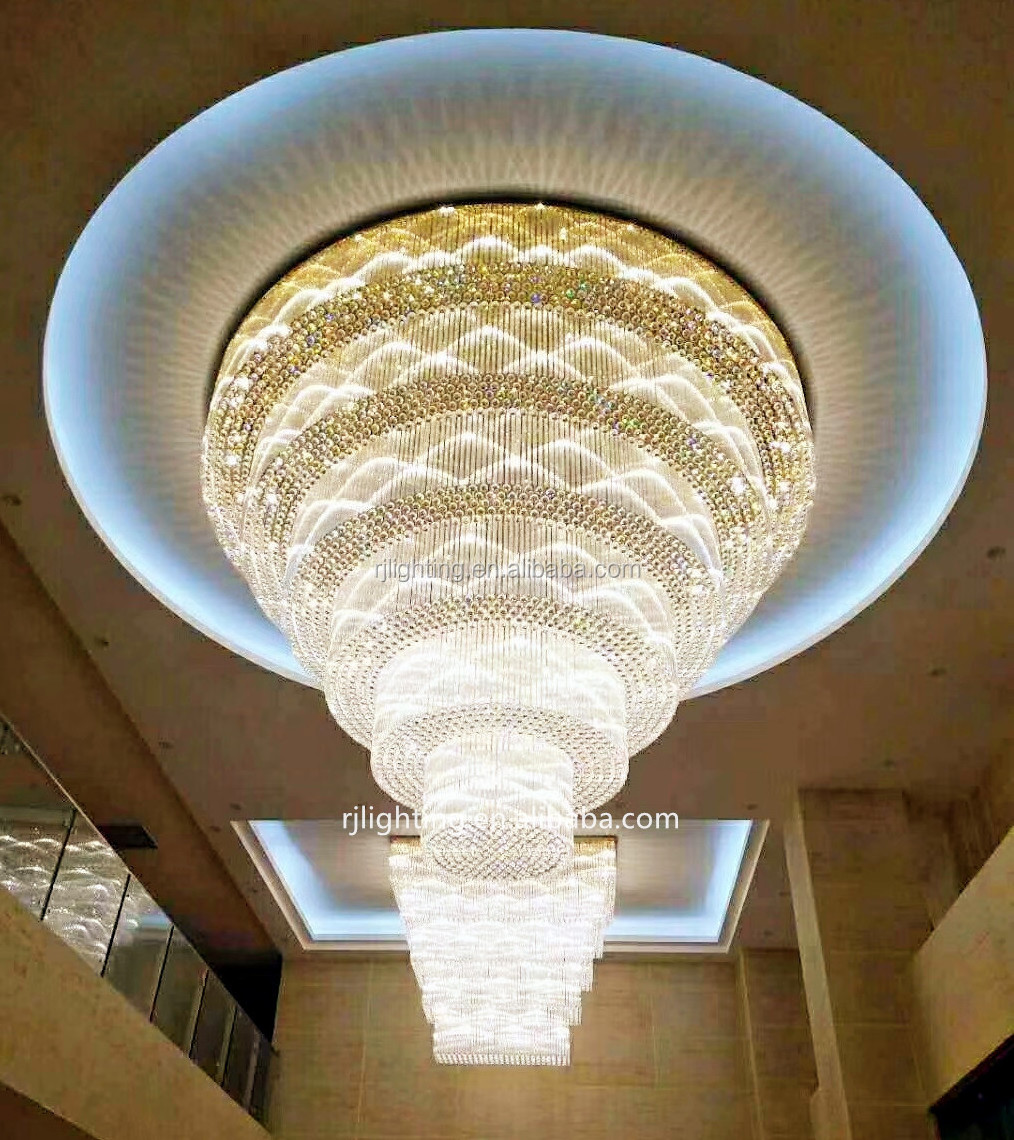 custom hotel lobby ceiling big modern crystal chandelier lighting flush mount 3 tiers round ceiling lights