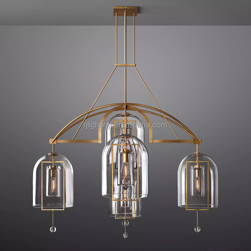 hotel hallway corridor lamp brass iron frame blown glass dome shade fulcrum chandelier for kitchen island pendant light