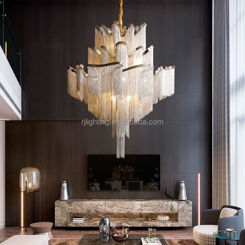 Tassel Chain Chandelier Gold Living Room Dining Villa Crystal Metal Chrome Aluminum Modern LED 25 Murano Glass Chandelier 270