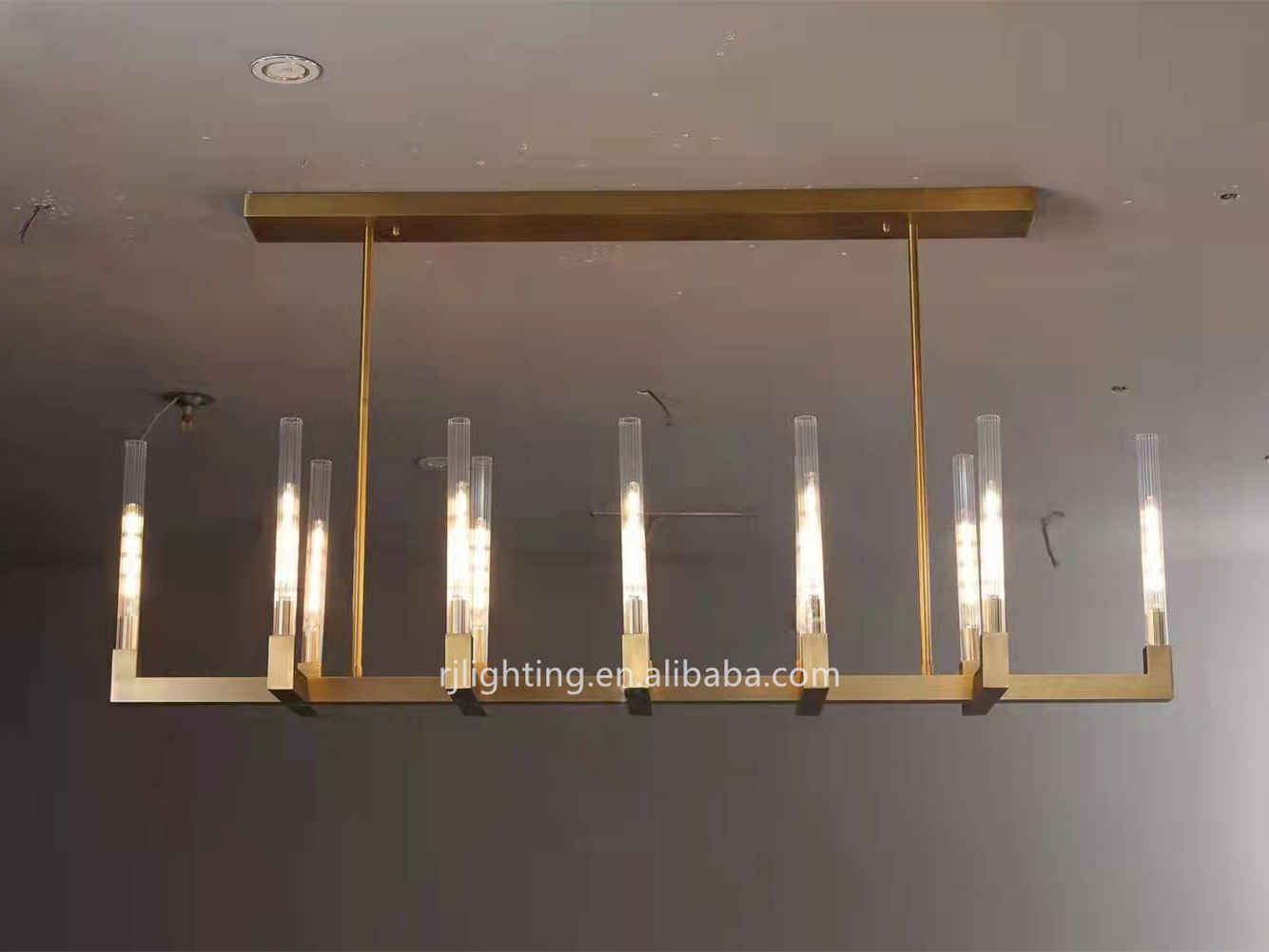 kitchen black bronze rectangular linear pendant brass chandelier luxury lamp over dining table