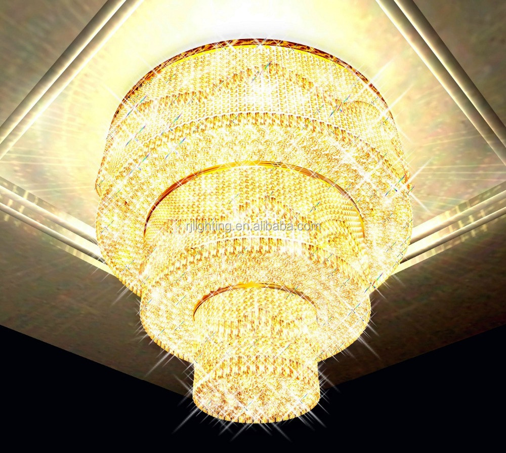 custom hotel lobby ceiling big modern crystal chandelier lighting flush mount 3 tiers round ceiling lights