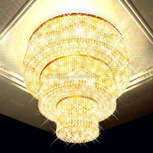 custom hotel lobby ceiling big modern crystal chandelier lighting flush mount 3 tiers round ceiling lights