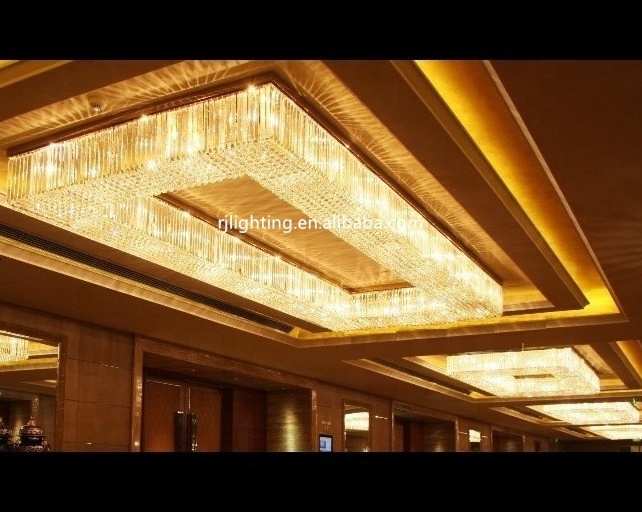 Custom Luxury large modern rectangular chandelier lobby banquet ceiling light hotel lamp