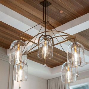 hotel hallway corridor lamp brass iron frame blown glass dome shade fulcrum chandelier for kitchen island pendant light