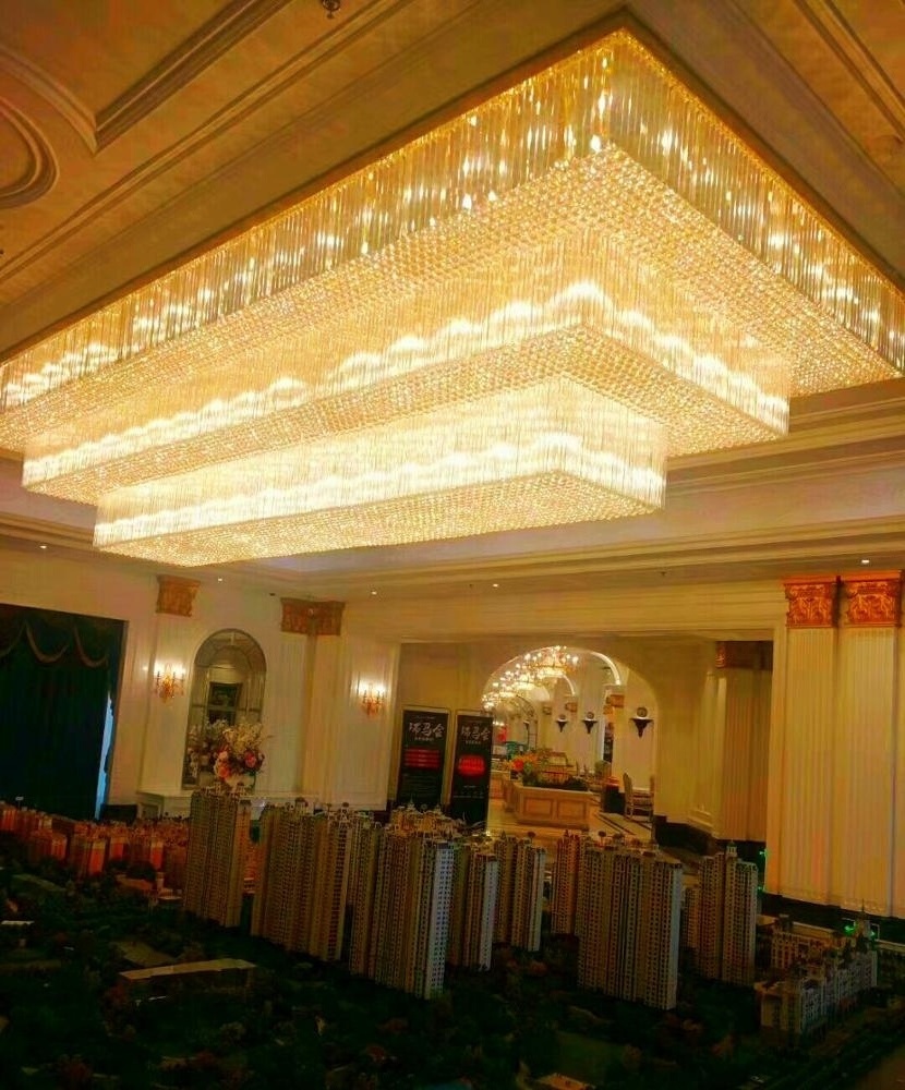 Custom Luxury large modern rectangular chandelier lobby banquet ceiling light hotel lamp