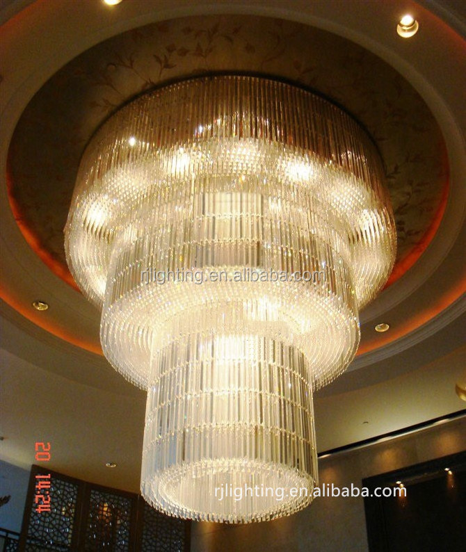 custom hotel lobby ceiling big modern crystal chandelier lighting flush mount 3 tiers round ceiling lights