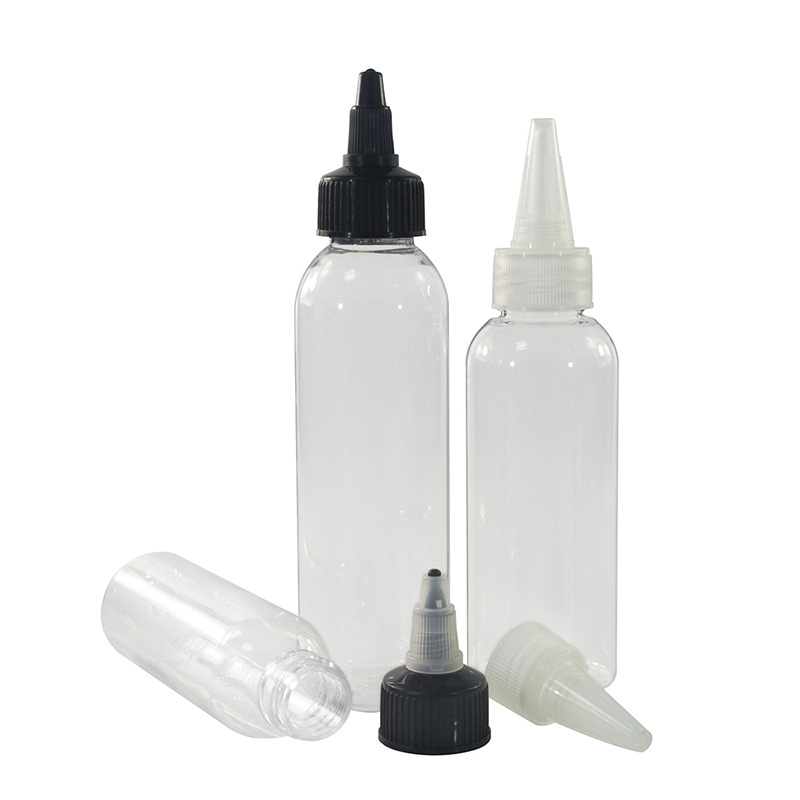 Empty Clear White Blue PET Glue Hair Oil Potion Squeeze Dispensing Plastic Bottles With Twist Top Cap For Solvents Oil Paint Ink