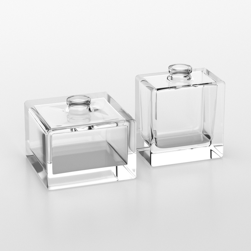 Luxury Refillable rectangle square clear perfume empty glass bottle 30ml 50ml 100ml with spray pump