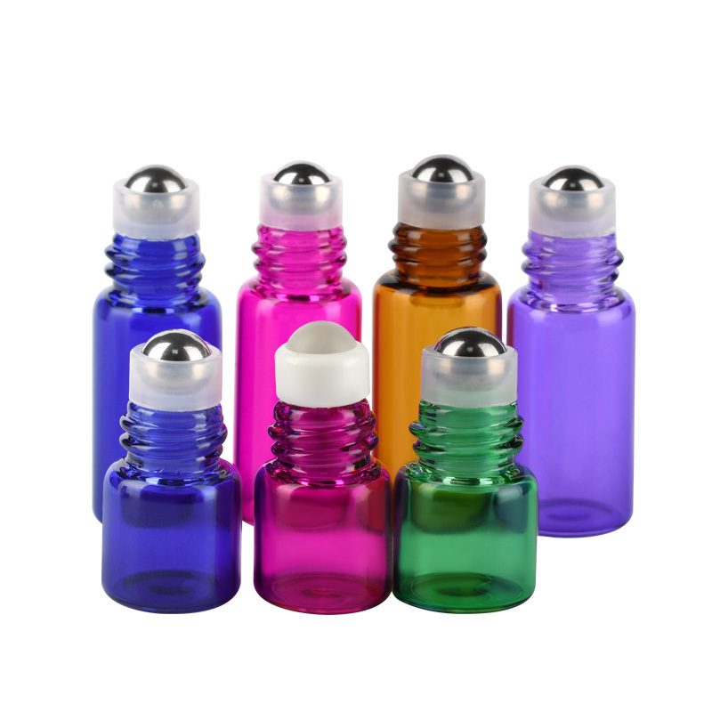 Essential oil packaging 1ml 2ml 3ml 5ml 10ml  clear amber pink purple green perfume glass roll on bottle