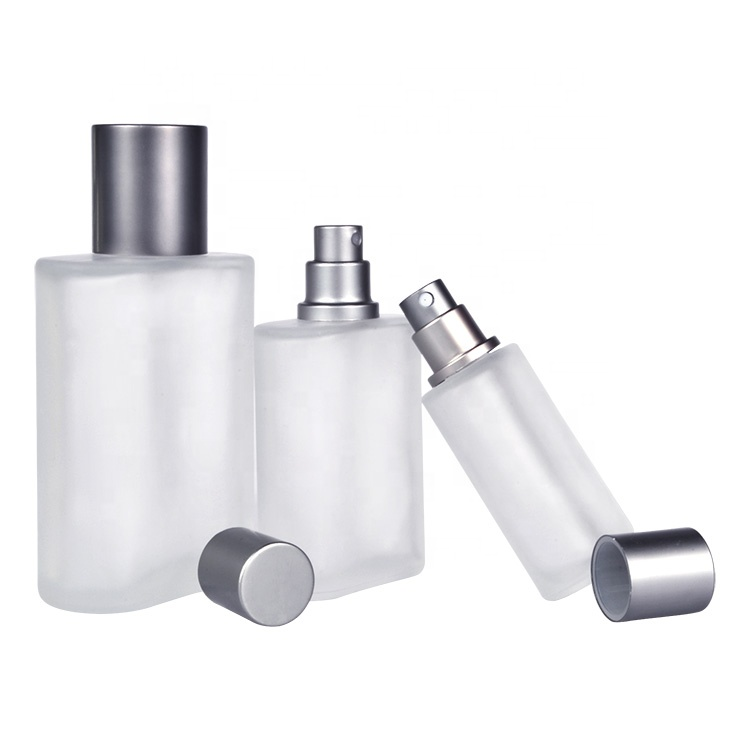 30ml 50ml 100ml frosted perfume glass bottle square glass bottle spray with aluminum cap