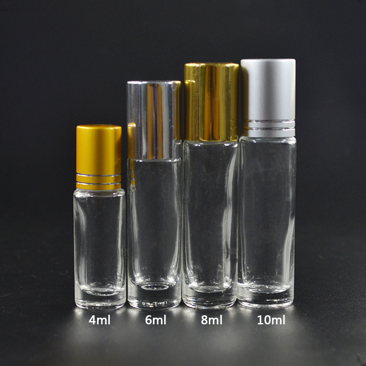 Hot Sale clear colorful green blue 4ml 6ml 8ml 10ml roll on Essential oil glass roller bottle with roller ball perfume bottle