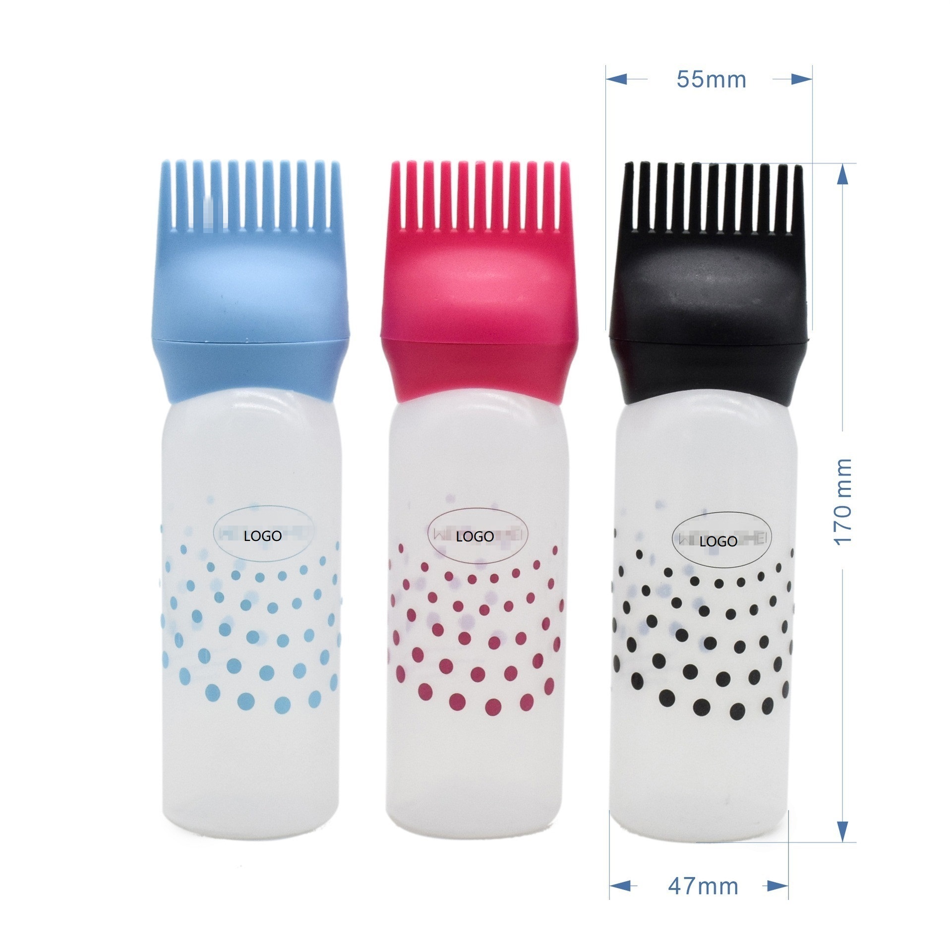 empty 6 oz hair oil dispensing salon color dye comb applicator squeeze Plastic Bottles with logo