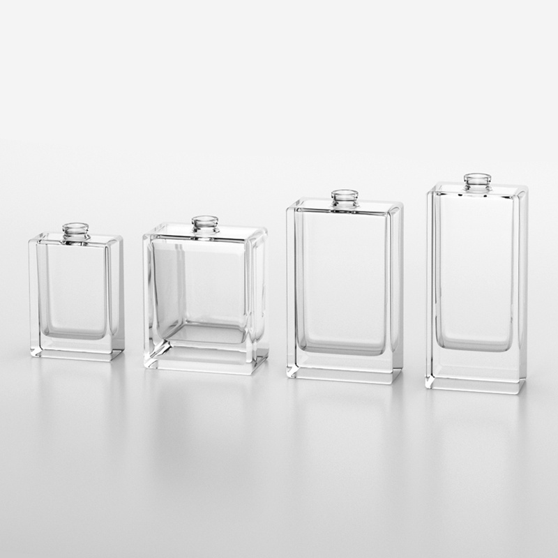 Luxury Refillable rectangle square clear perfume empty glass bottle 30ml 50ml 100ml with spray pump