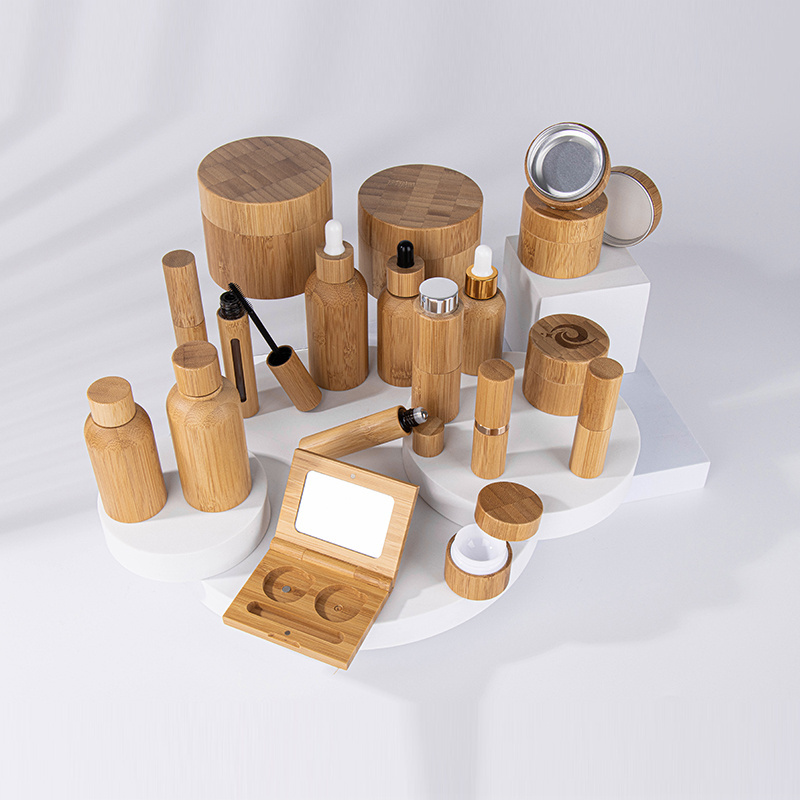 Manufacturer Custom Design Natural Luxury Bamboo Cosmetic Packaging Biodegradable Wooden Cream Jars And Bottles