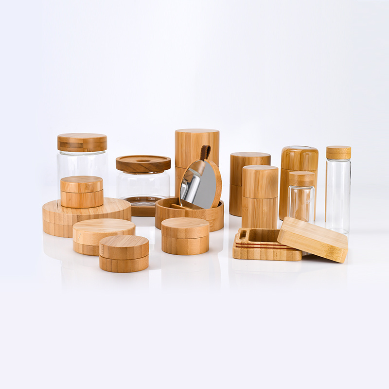 Manufacturer Custom Design Natural Luxury Bamboo Cosmetic Packaging Biodegradable Wooden Cream Jars And Bottles